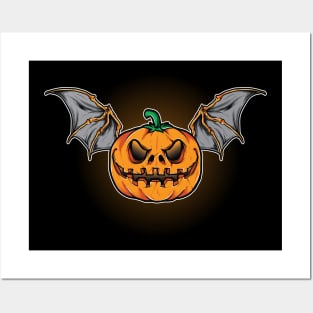 Pumpkin Bat Halloween Design Posters and Art